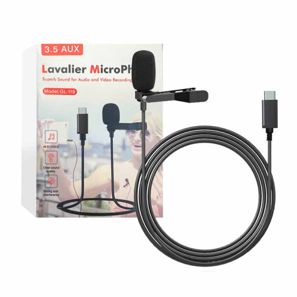 Microfone de Lapela para Celular Tipo-C, Excelente Som para Gravação de Áudio e Vídeo