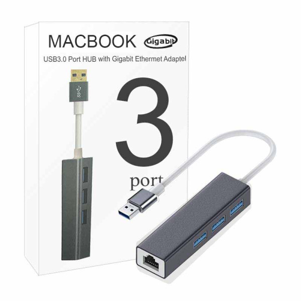 Macbook USB 3.0 Three Ports with Ethernet Adapter