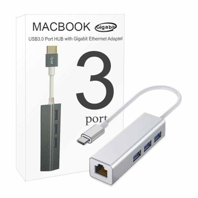 Macbook Type-C 3.0 Três Portas com Adaptador Ethernet