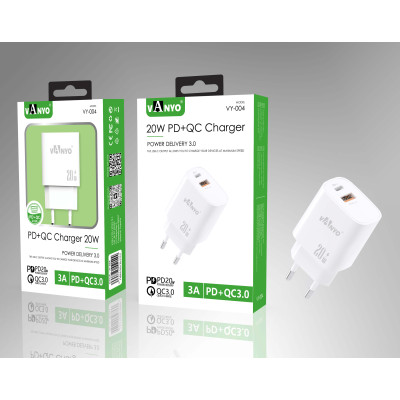 Cargador de 20W PD3.0 + QC3.0 de Carga Rapido en Blanco