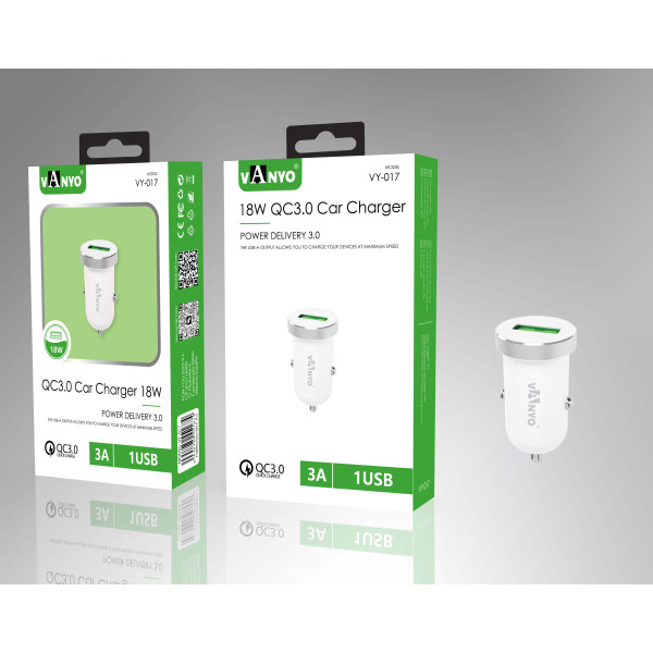 Cargador de Coche 18W QC3.0 GaN de Carga Rapido en Blanco