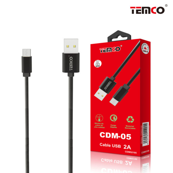 Cable de Metal en Micro 5 Pin V8 2A 1M en Negro