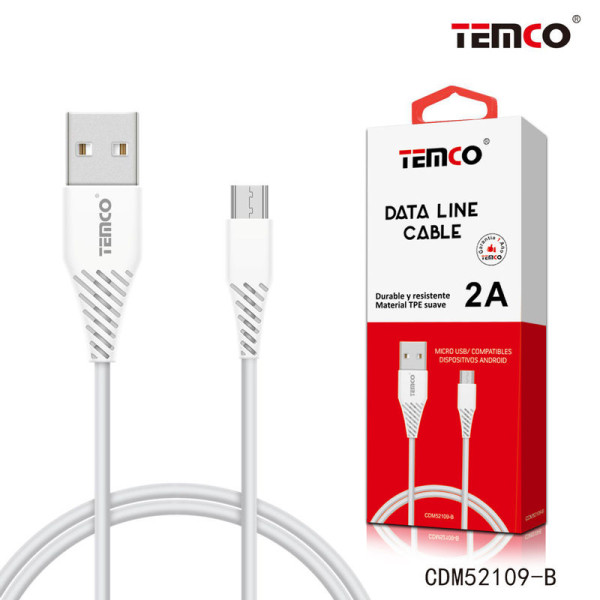 Cable de TPE 2A de 1M Micro Usb V8 en Blanco