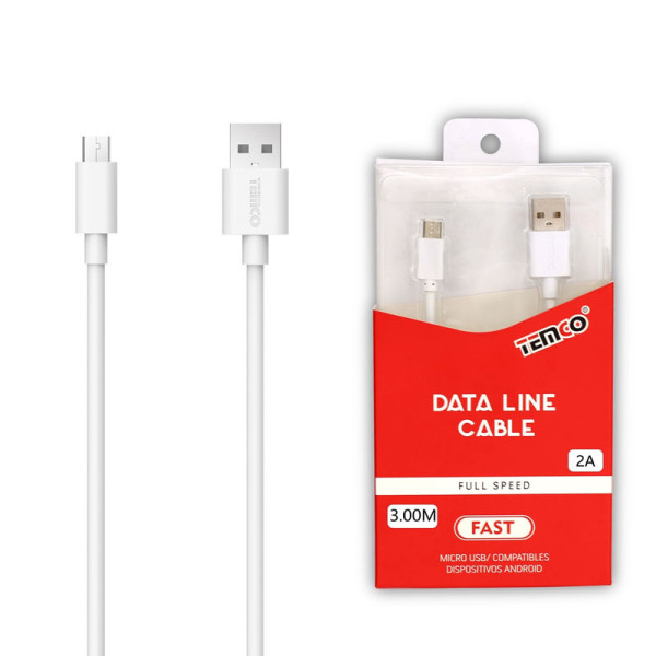 Cable de TPE 2A en 3M Micro USB V8 de 5 Pin en Blanco