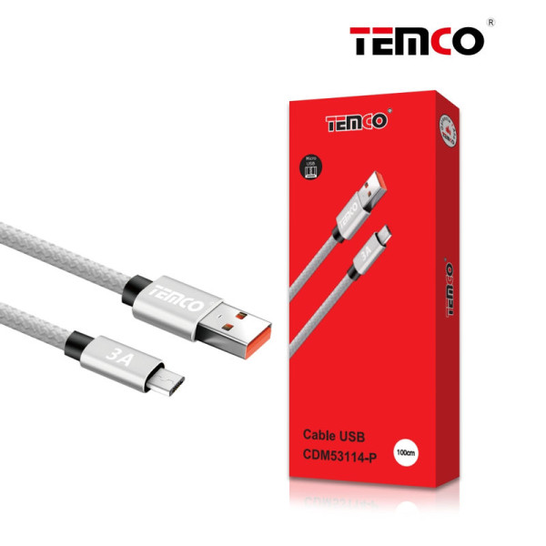 Cable Micro Usb V8 5 Pin 3A de 1M en Plateado
