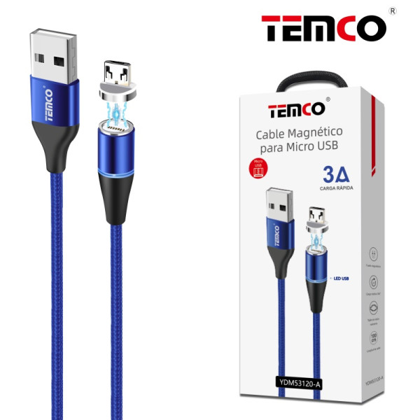 Cable Magnetico Micro Usb V8 5 Pin 3A de 1M en Azul