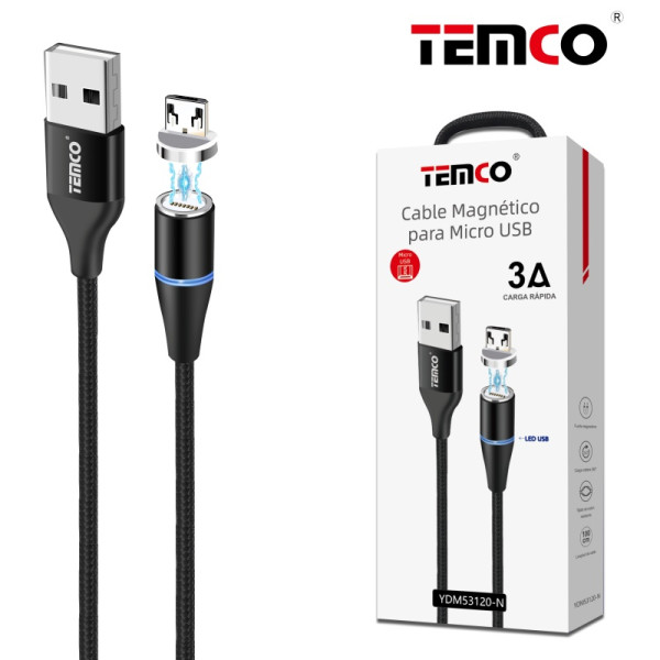 Cable Magnetico Micro Usb V8 5 Pin 3A de 1M en Negro