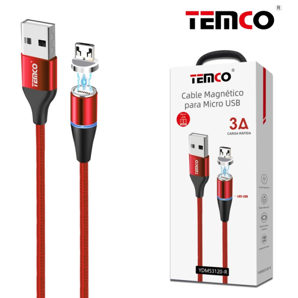 Cable Magnetico Micro Usb V8 5 Pin 3A de 1M en Rojo