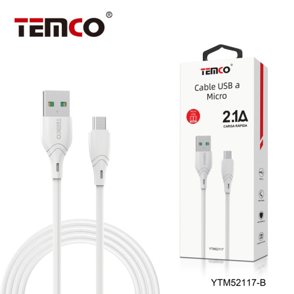 Cable Micro Usb V8 2.1A de 1M en Blanco