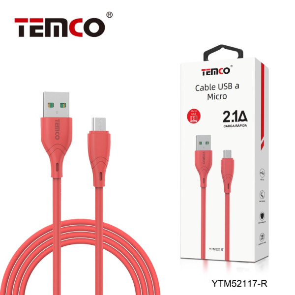 Cable Micro Usb V8 2.1A de 1M en Rojo