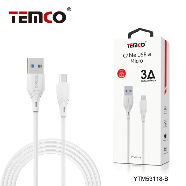 Cable Micro Usb V8 3A de 1M en Blanco