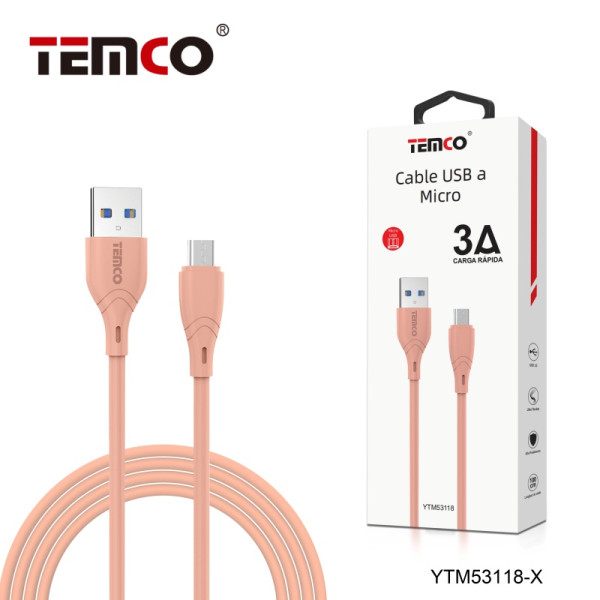 Cable Micro Usb V8 3A de 1M en Rosa