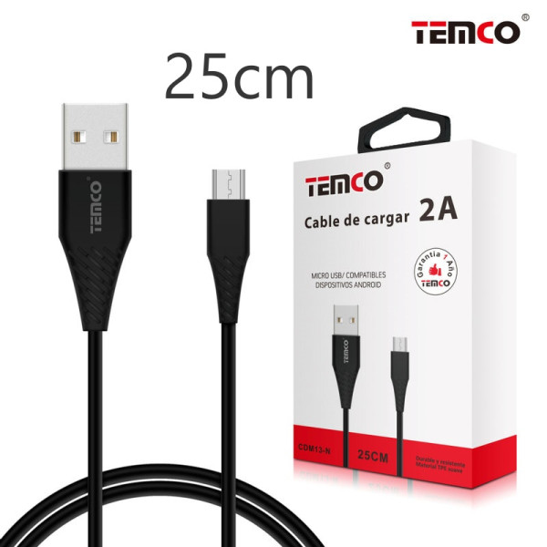 Cable Micro Usb V8 2A de 25CM en Negro