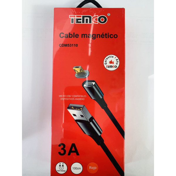 Cable Magnetico Micro Usb V8 3A de 1M en Negro