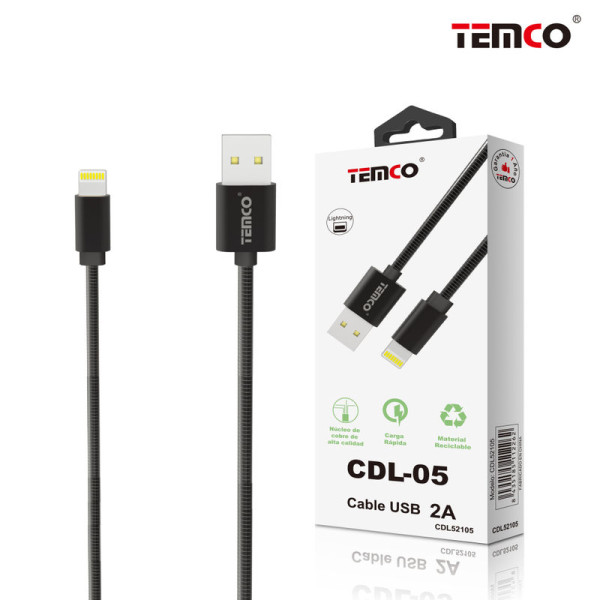 Cable USB a Lithning en Metal 2A de 1M en Negro