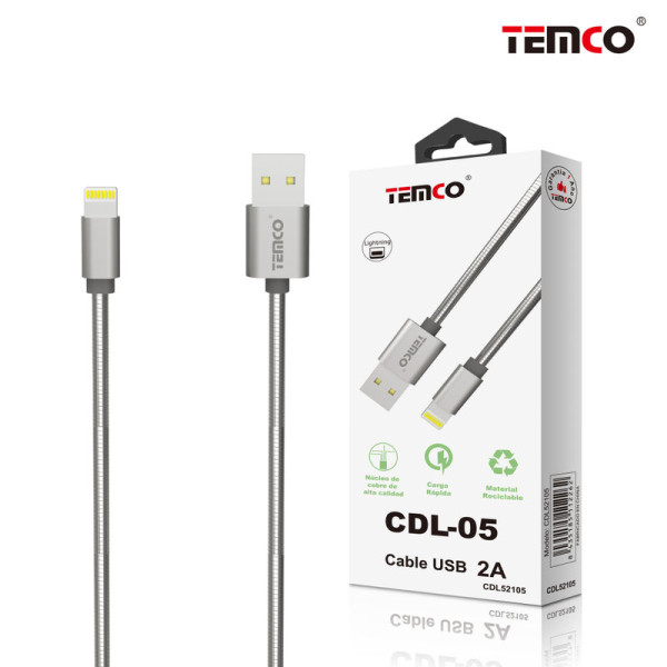 Cable USB a Lithning en Metal 2A de 1M en Plateado