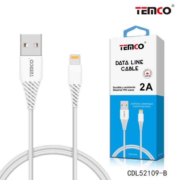 Cable USB a Lithning en TPE 2A de 1M en Blanco
