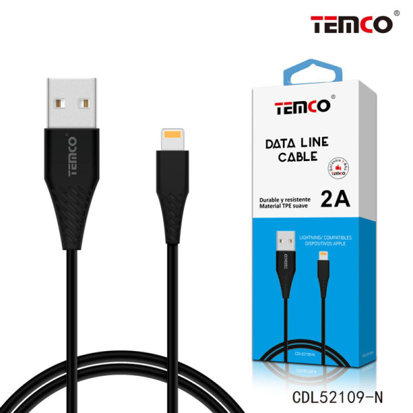 Cable USB a Lithning en TPE 2A de 1M en Negro