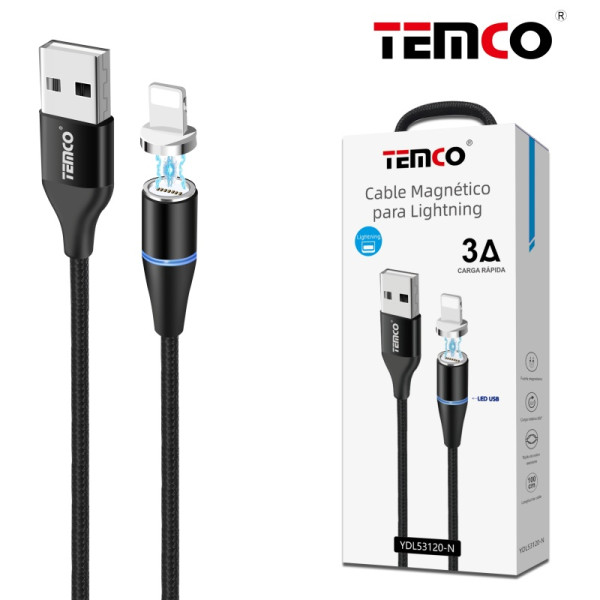 Cable USB a Magnetico Lithning 3A de 1M en Negro