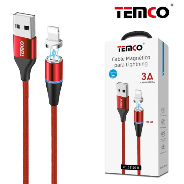 Cable USB a Magnetico Lithning 3A de 1M en Rojo