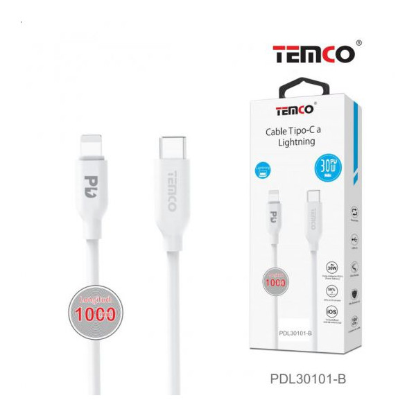 Cable Type-C a Lithning TPE 20W 3A de 1M en Blanco