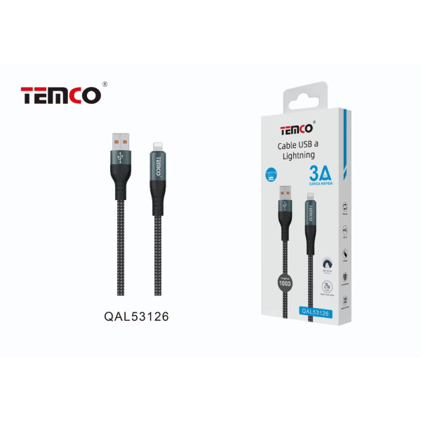Cable USB a Lithning en Nylon 3A de 1M en Negro