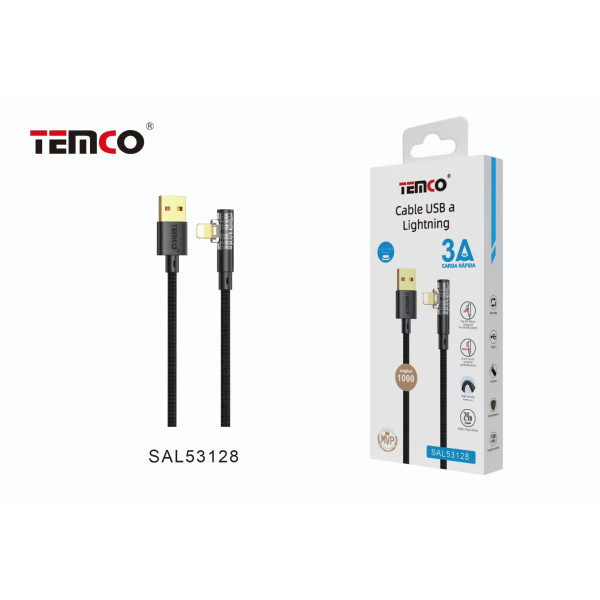 Cable USB a Lithning en Nylon 3A de 1M en Negro Forma L