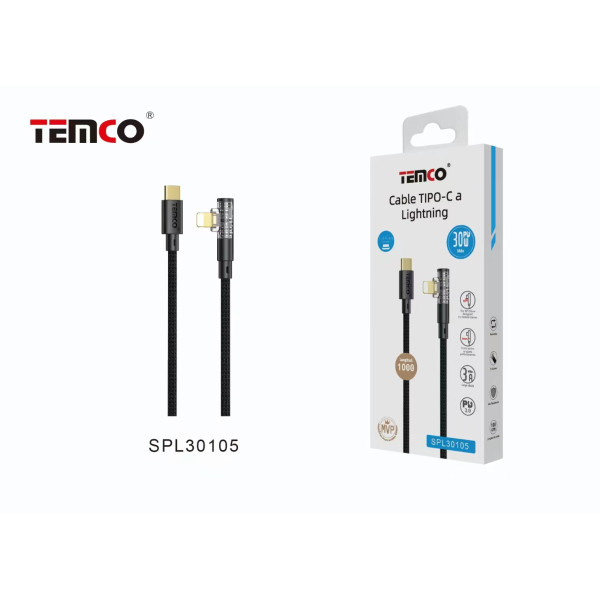 Cable Type-C a Lithning en Nylon 30W de 1M en Forma L