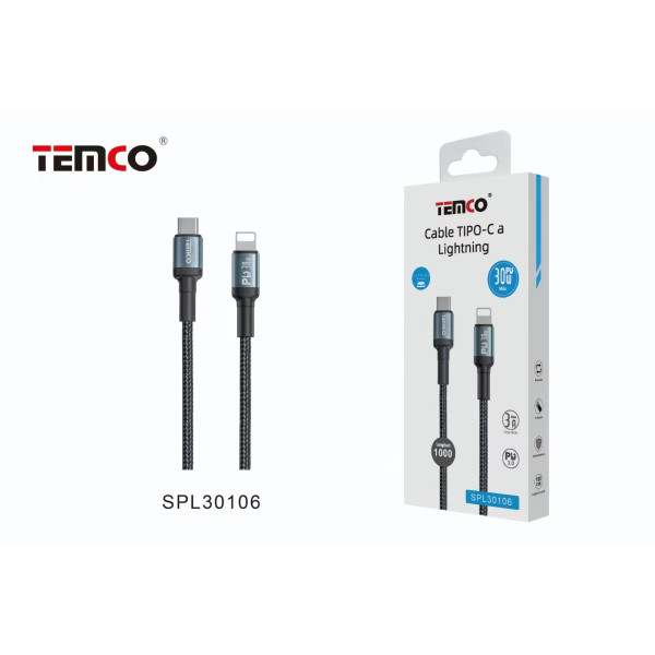 Cable Premiun Type-C a Lithning en Nylon 30W de 1M en Negro