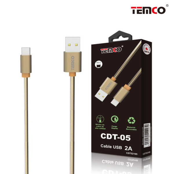 Cable USB a Type-C en Metal 2A de 1M en Dorado