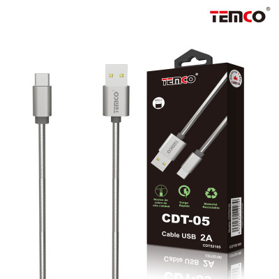Cable USB a Type-C en Metal 2A de 1M en Plateado