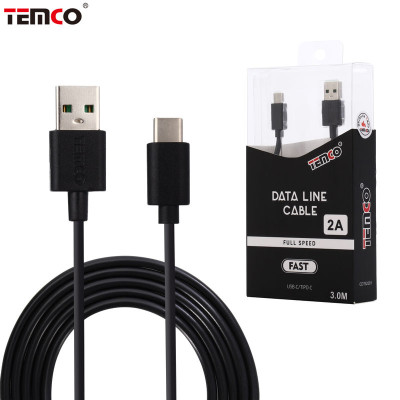 Cable USB a Type-C en TPE 2A de 3M en Negro
