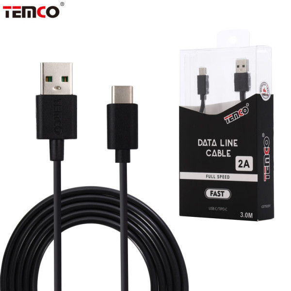 Cable USB a Type-C en TPE 2A de 3M en Negro