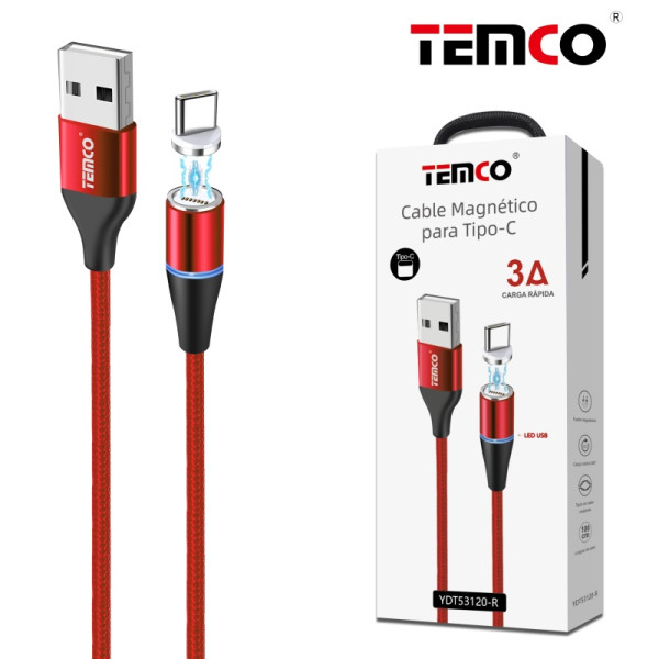 Cable USB a Magnetico Type-C 3A de 1M en Rojo