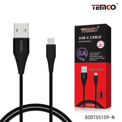 Cable USB a Type-C en TPE 5A de 1M en Negro