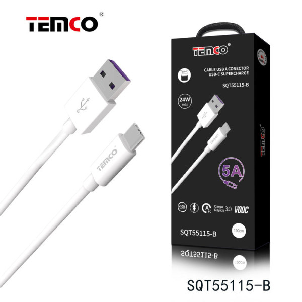 Cable USB a Type-C en TPE 25W 5A Super Charge de 1M en Blanco