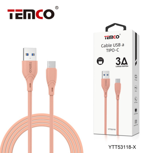 Cable USB a Type-C en 3A de 1M en Rosa