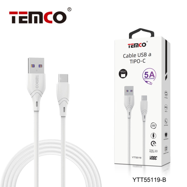 Cable USB a Type-C en 5A Super Charge de 1M en Blanco