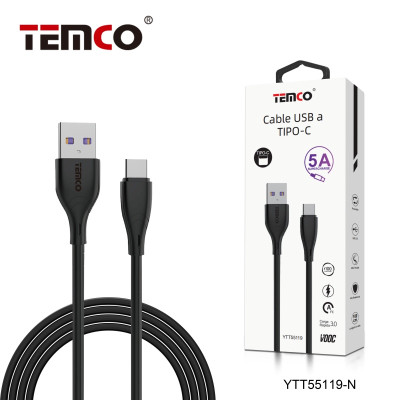 Cable USB a Type-C en 5A Super Charge de 1M en Negro