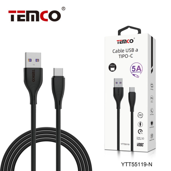 Cable USB a Type-C en 5A Super Charge de 1M en Negro