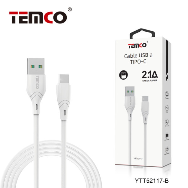 Cable USB a Type-C en TPE 2.1A de 1M en Blanco