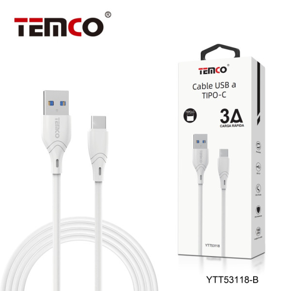 Cable USB a Type-C en 3A de 1M en Blanco