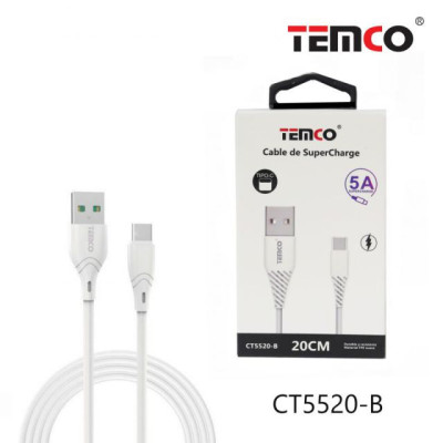 Cable USB a Type-C en 5A de 20CM en Blanco