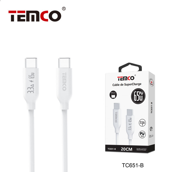 Cable Type-C a Type-C en 3A de 20CM en Blanco
