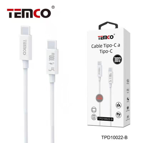 Cable Type-C a Type-C TPE 100W 5A de 1M en Blanco