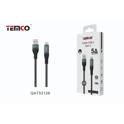 Cable Type-C a Type-C en Nylon 5A 65W de 1M en Negro