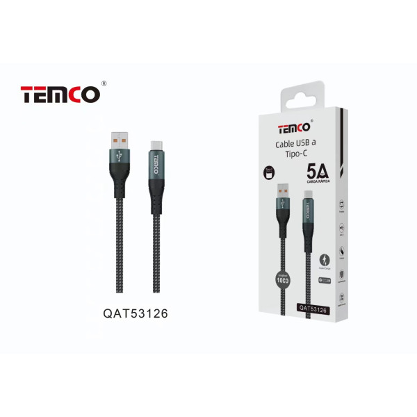 Cable Type-C a Type-C en Nylon 5A 65W de 1M en Negro