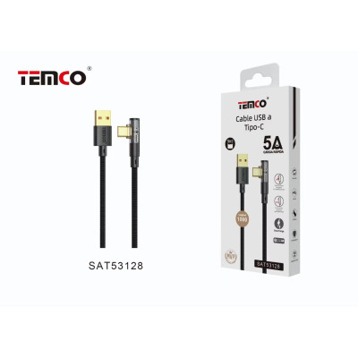 Cable USB a Type-C en Nylon 5A de 1M en Negro Forma L