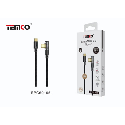 Cable Type-C a Type-C en Nylon 30W de 1M en Forma L