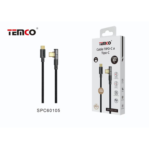 Cable Type-C a Type-C en Nylon 30W de 1M en Forma L